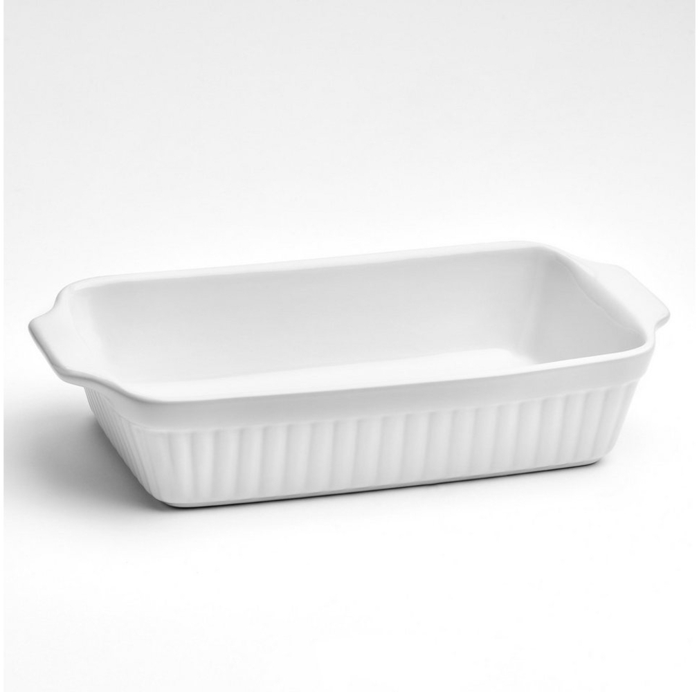 van Well Auflaufform Backform rechteckig, 36 x 20 x 7,4 cm, mit Rillenstruktur, Keramik, (1-St), weiß, spülmaschinen- und mikrowellenfest Bild 1