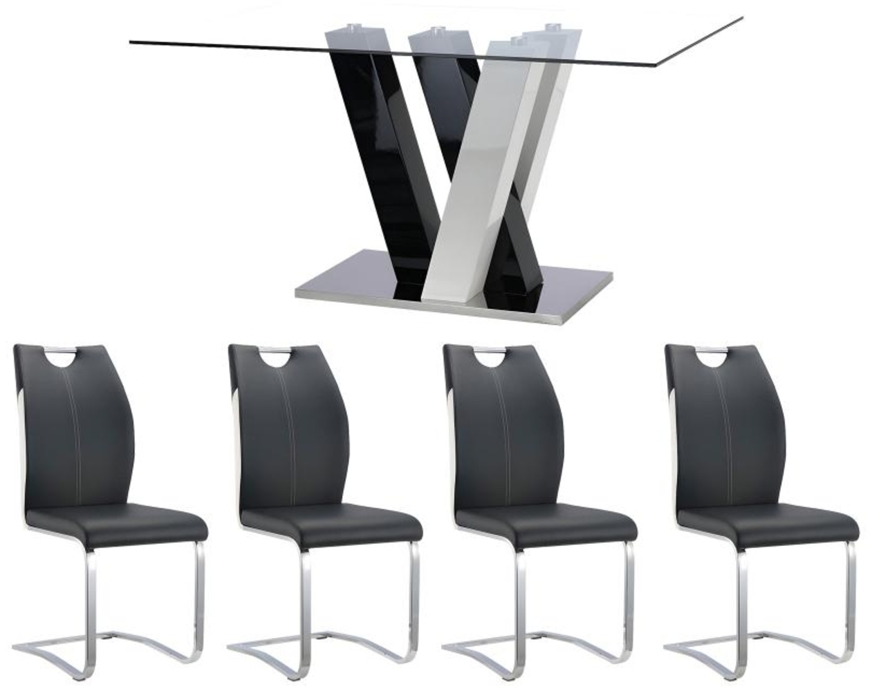Vente-unique - Set aus Esstisch + 4 Stühle - Schwarz & Weiß - WINCH Bild 1