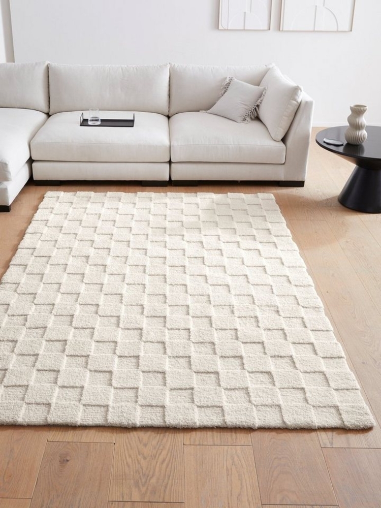 LeGer Home by Lena Gercke Teppich Esmé, Hochflor-Teppiche, weich, Boho, rechteckig, Höhe: 23 mm, Hoch-Tief-Struktur, Uni, Kästchen, Wohnzimmer, Schlafzimmer, Esszimmer Bild 1