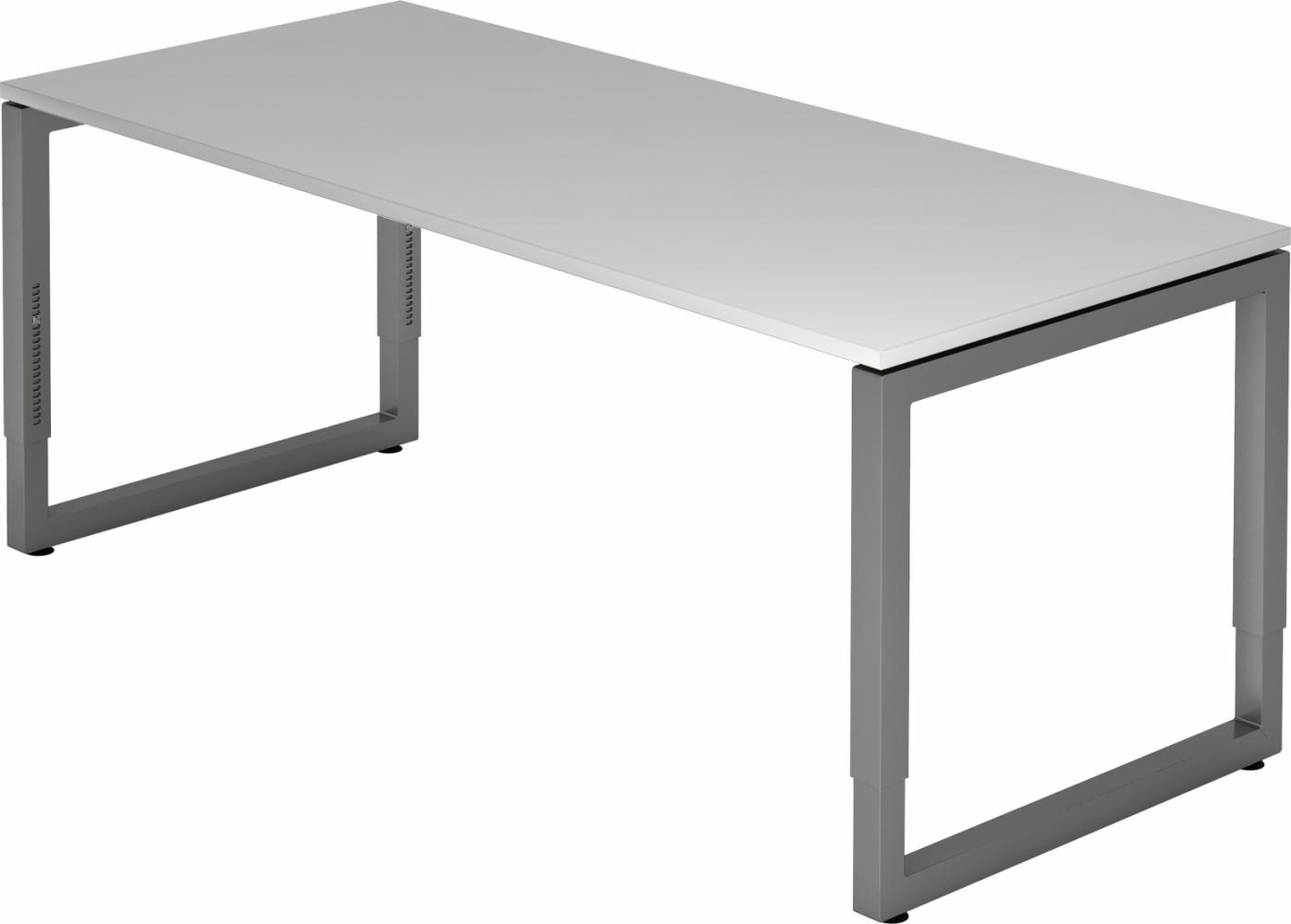 bümö höhenverstellbarer Schreibtisch R-Serie 180x80 cm in grau, Gestell in Graphit - großer PC Tisch für's Büro manuell höhenverstellbar, Computertisch verstellbar, RS-19-5-G Bild 1