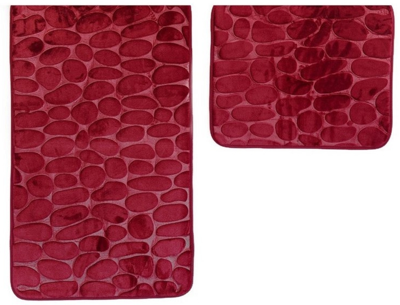 Almina Premium 2 teiliges Bademattenset aus Polyester Rutschfest Waschbar mit Steinmotiv Bordeaux Bild 1