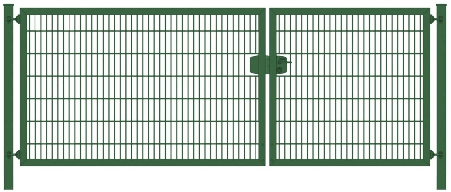 Elektrisches Einfahrtstor Premium Plus 8/6/8 (2-flügelig) asymmetrisch Moosgrün Doppelstabmatte Breite 400 cm x Höhe 160 cm Bild 1