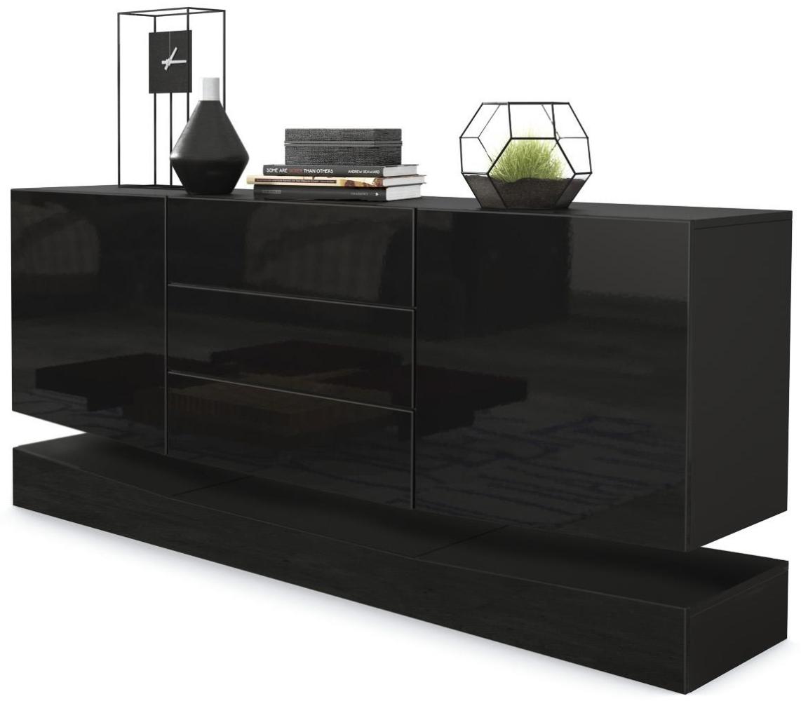 Vladon Sideboard City, Schwarz matt/Schwarz Hochglanz - Moderne Kommode für Ihr Wohnbereich (178 x 72 x 38 cm) Bild 1