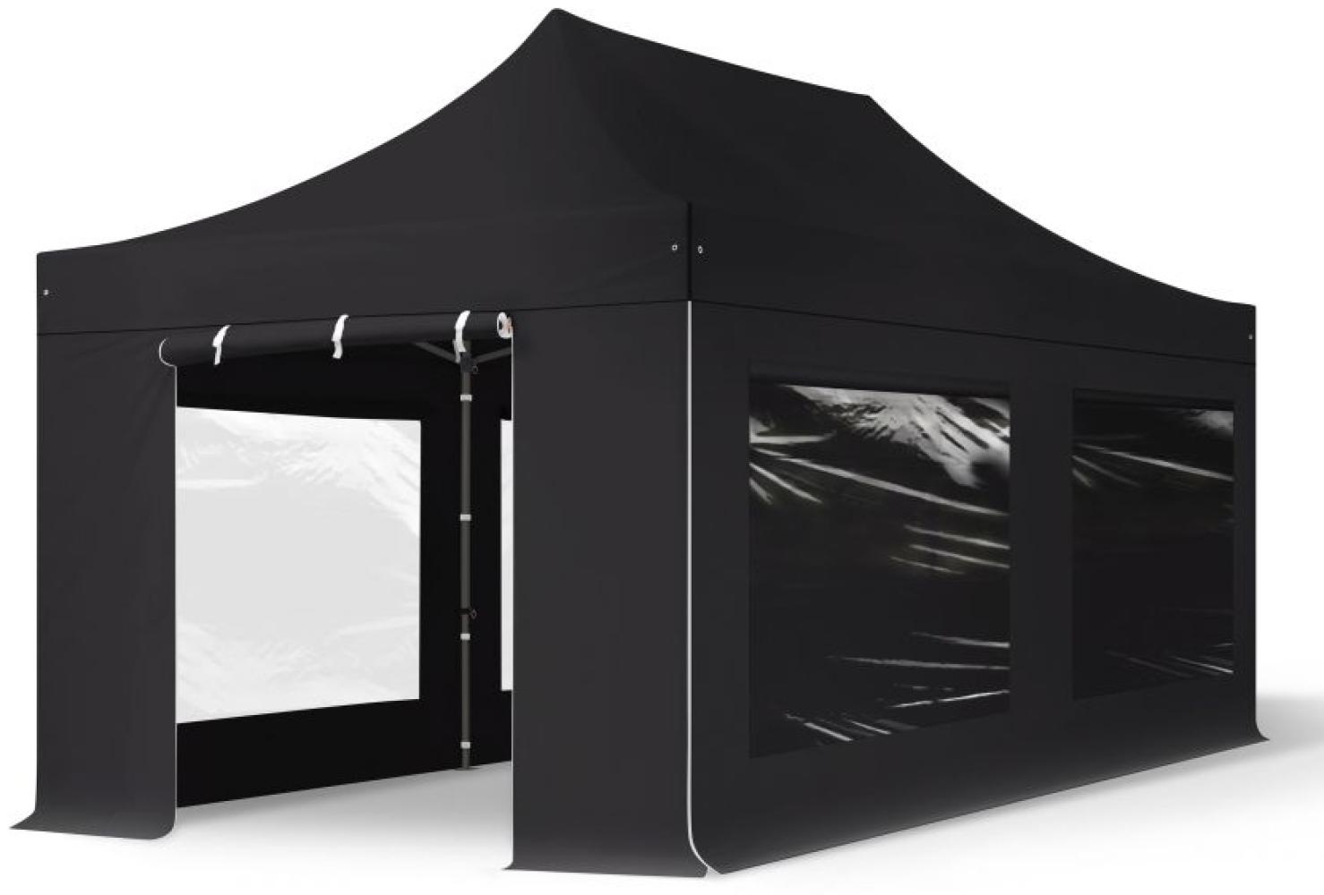 3x6 m Faltpavillon, PREMIUM Stahl 40mm, feuersicher, Seitenteile mit Panoramafenstern, schwarz Bild 1