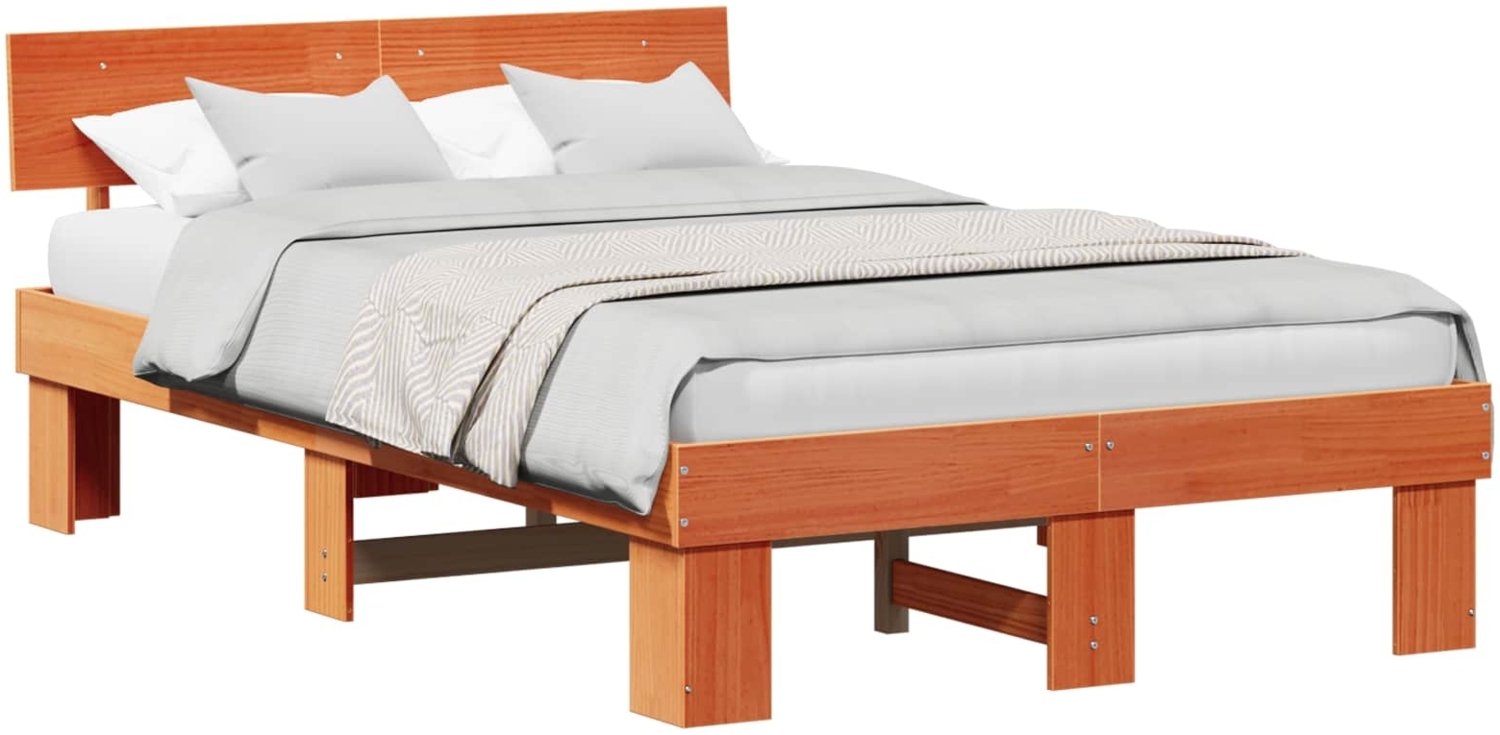 vidaXL Bettrahmen Wachsbraun 140 x 190 cm Massives Kiefernholz 872574 Bild 1