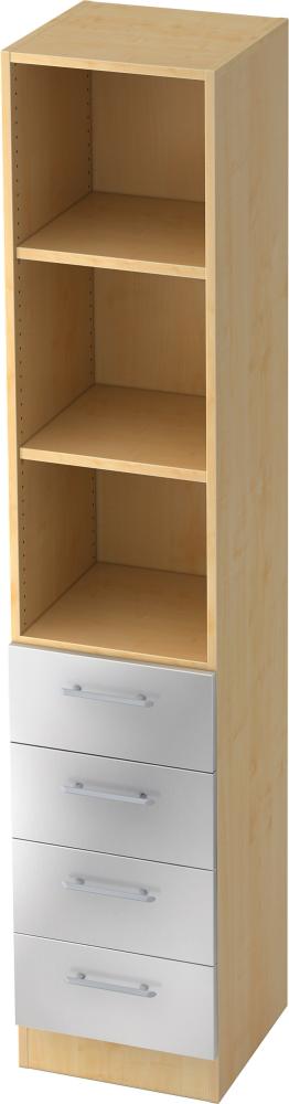 bümö office Aktenschrank Regal mit Schubladen, Büroschrank schmal aus FSC-Holz, 40cm breit in Ahorn/Silber - Aktenregal & Schubladenschrank mit Relinggriffen, Büro Möbel Schrank System, 7600-3-S-RE Bild 1