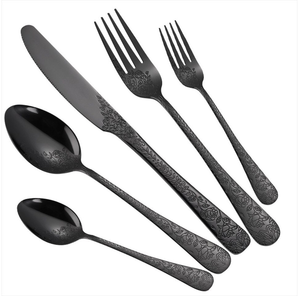 KingLux Besteck-Set 30teilig Schwarz Besteck Set mit Messer Gabel Löffel Spülmaschinenfest (30-tlg), 6 Personen, Edelstahl Bild 1