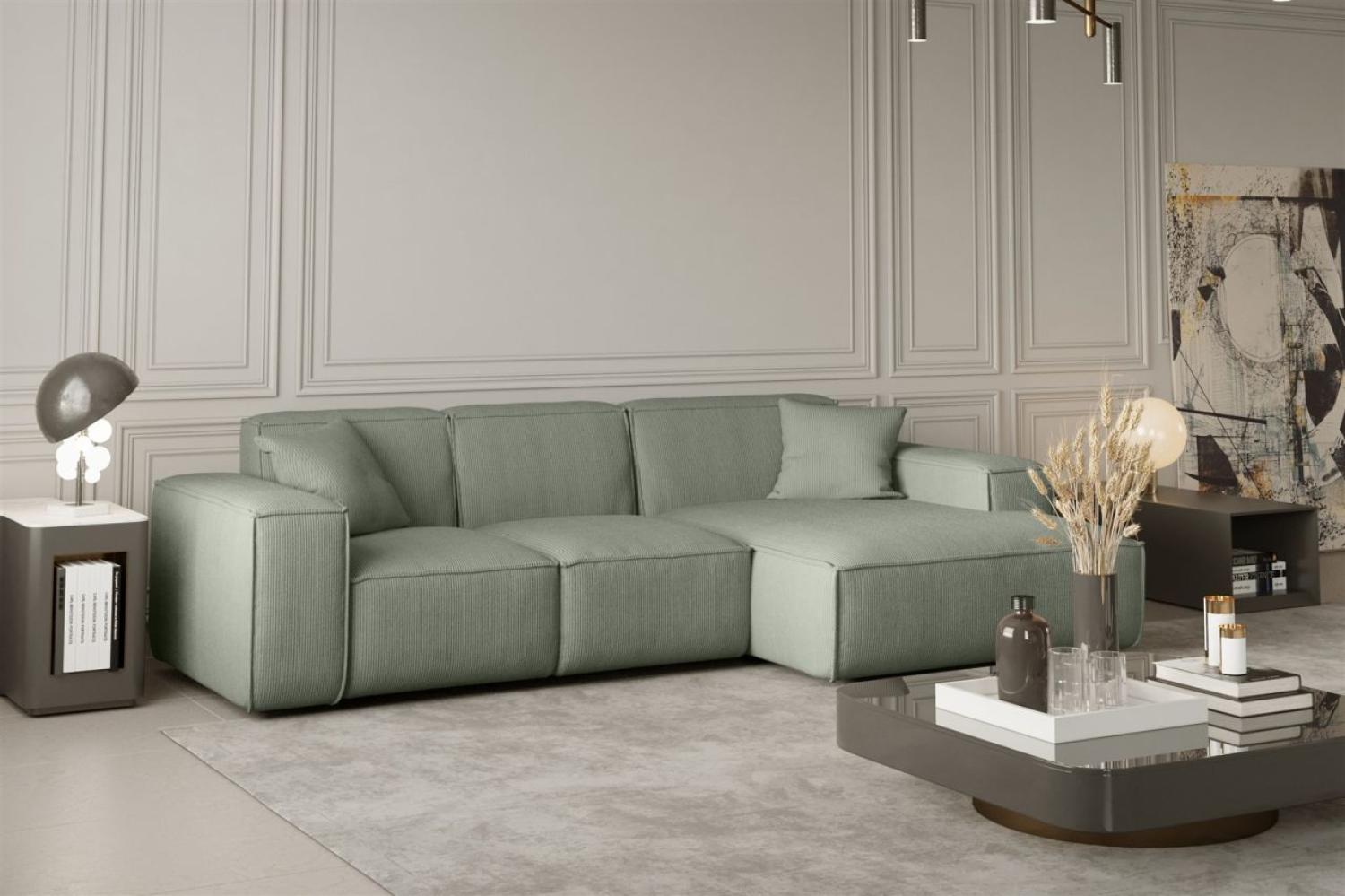 Ecksofa Designersofa CELES in Stoff Scala Olivgrün Ottomane Rechts Bild 1