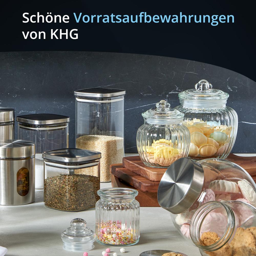 KHG Bonbongläser 3er Set, in verschiedenen Größen, mit Deckel, Candy Bar Gläser luftdicht, Vorratsgläser Süßigkeiten, Bonbons & Cookies, Küchengläser geriffelt mit Knopfgriff Bild 1