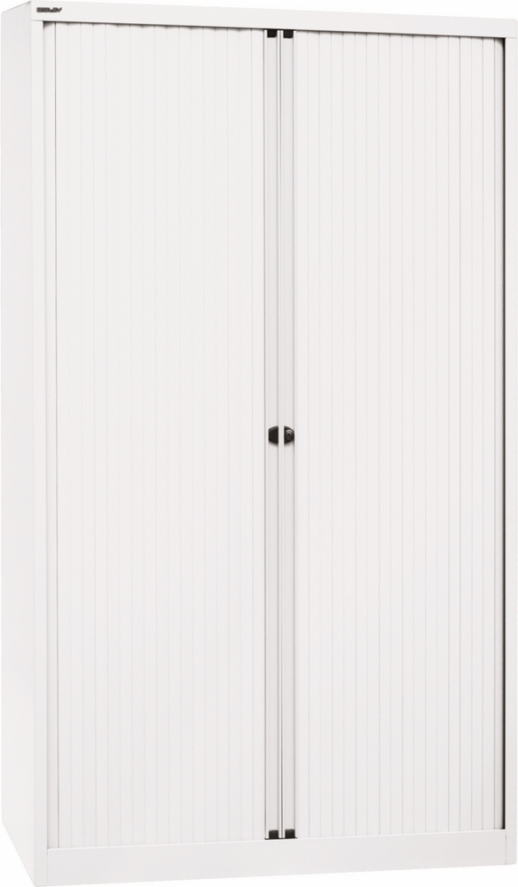 BISLEY Rollladenschrank abschließbar in verkehrsweiß Schrank aus Metall Rolladen aus Kunststoff inkl. 4 Einlegeböden, ET412194S-PWW696 Bild 1
