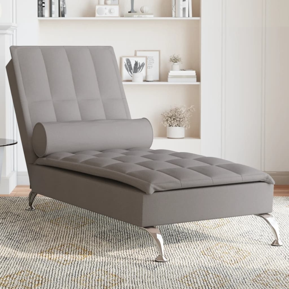 vidaXL Massage-Chaiselongue mit Nackenrolle Taupe Stoff 379447 Bild 1