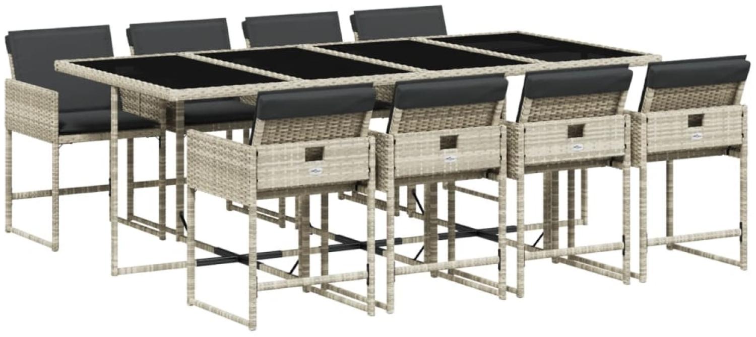 vidaXL 9-tlg. Garten-Essgruppe mit Kissen Hellgrau Poly Rattan 3211283 Bild 1