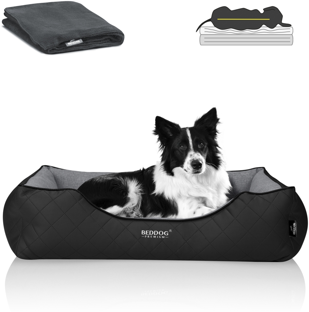 BedDog PREMIUM Orthopädisches Hundebett WUFFI, Memory Foam, mit abnehmbaren Bezug THE-ROCK (schwarz/grau), (XL) ca. 90x80x25cm Bild 1