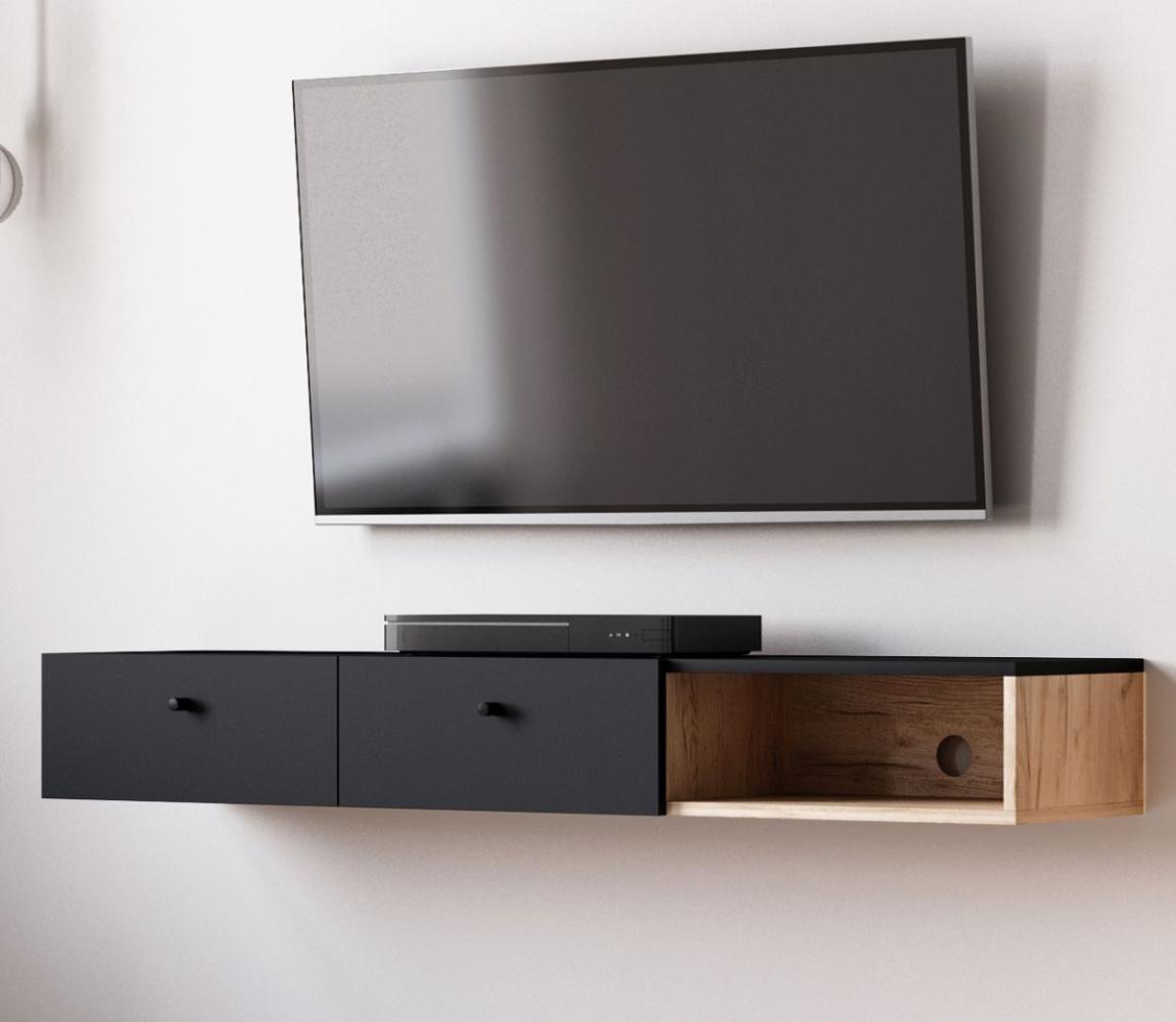 TV-Lowboard Matsdal in schwarz und Eiche Artisan 140 cm Bild 1
