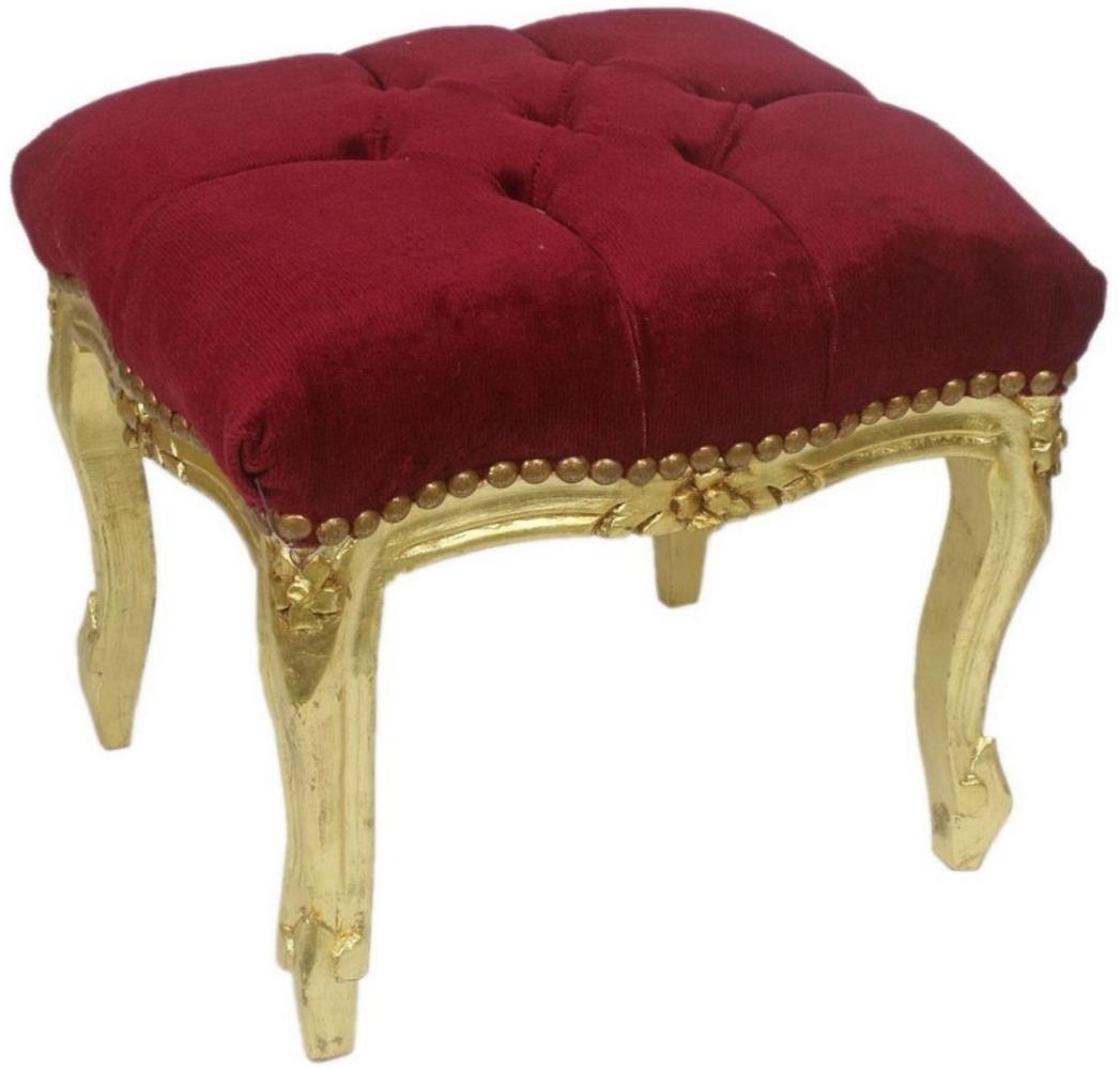 Casa Padrino Barock Fußhocker Bordeauxrot / Gold 45 x 40 x H. 35 cm - Handgefertigter Barock Hocker mit Glitzersteinen - Barockstil Möbel Bild 1