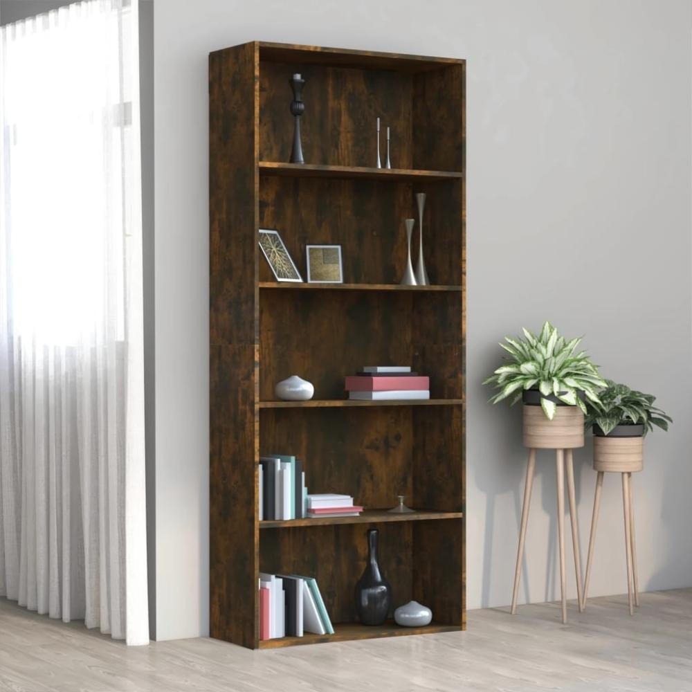 vidaXL Bücherregal 5 Fächer Räuchereiche 80x30x189 cm Holzwerkstoff 815402 Bild 1