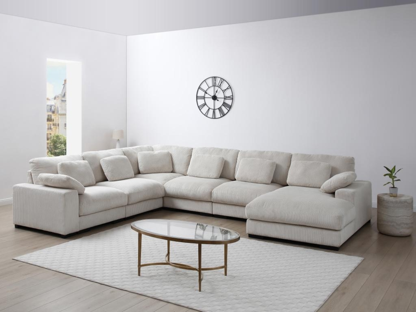 Vente-unique - Große Wohnlandschaft - Ecke rechts - Cord - Beige - RIADOPI Bild 1