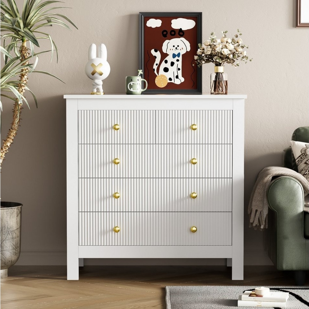 Refined Living Sideboard Schuhschrank Wohnzimmerschrank Kommode mit Spezialtüren Schminktisch (1 St, 5 Schubladen mit speziell strukturierten Oberfläche, 1 St, Goldgriffen Viel Stauraum Robuste Konstruktion Schubladenschrank), für den Eingangsbereich, ... Bild 1