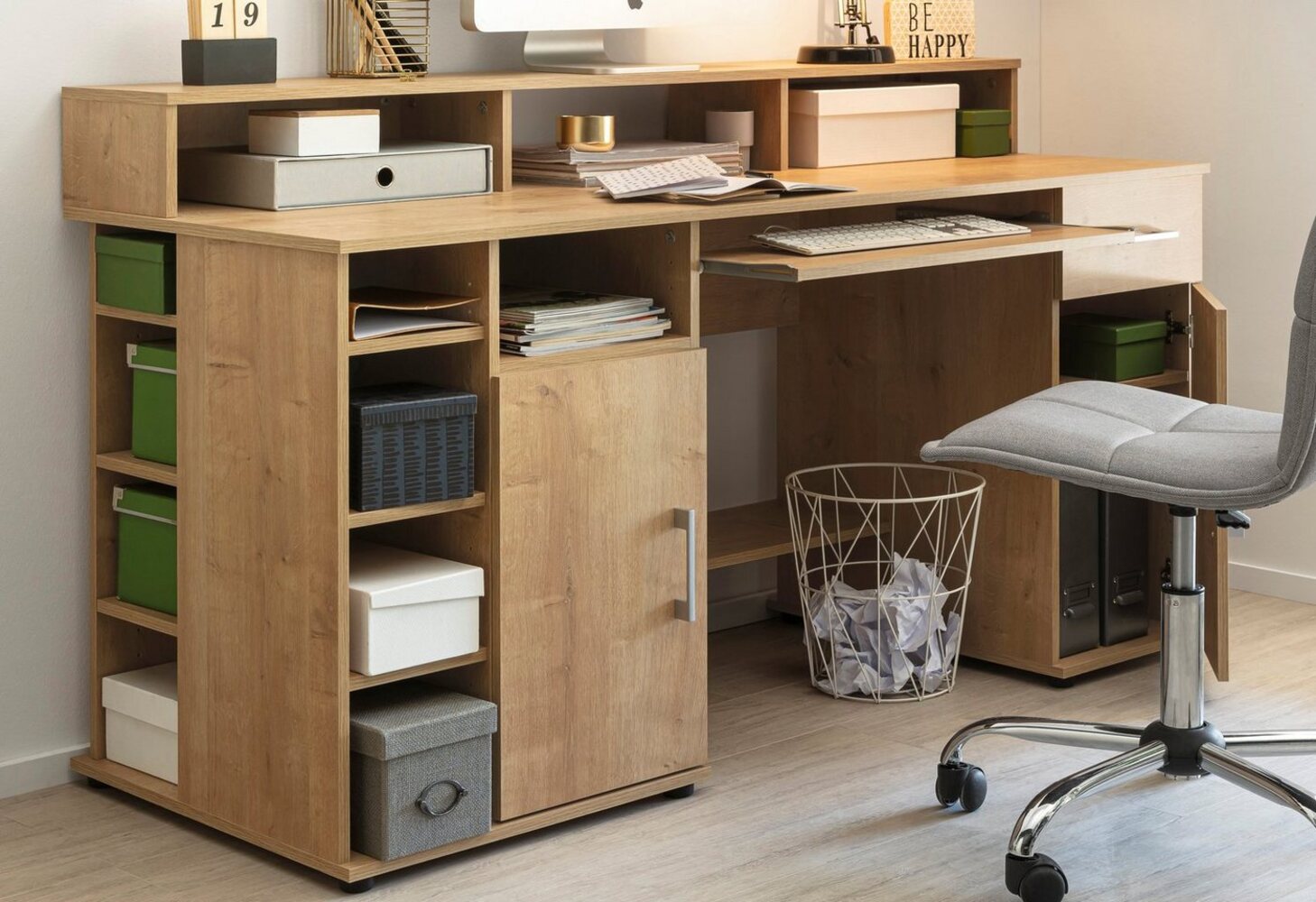 VOGL Möbelfabrik Schreibtisch Timra mit Monitoraufsatz, Tastaturauszug & Towerfach, Breite 154 oder 178 cm, Made in Germany Bild 1
