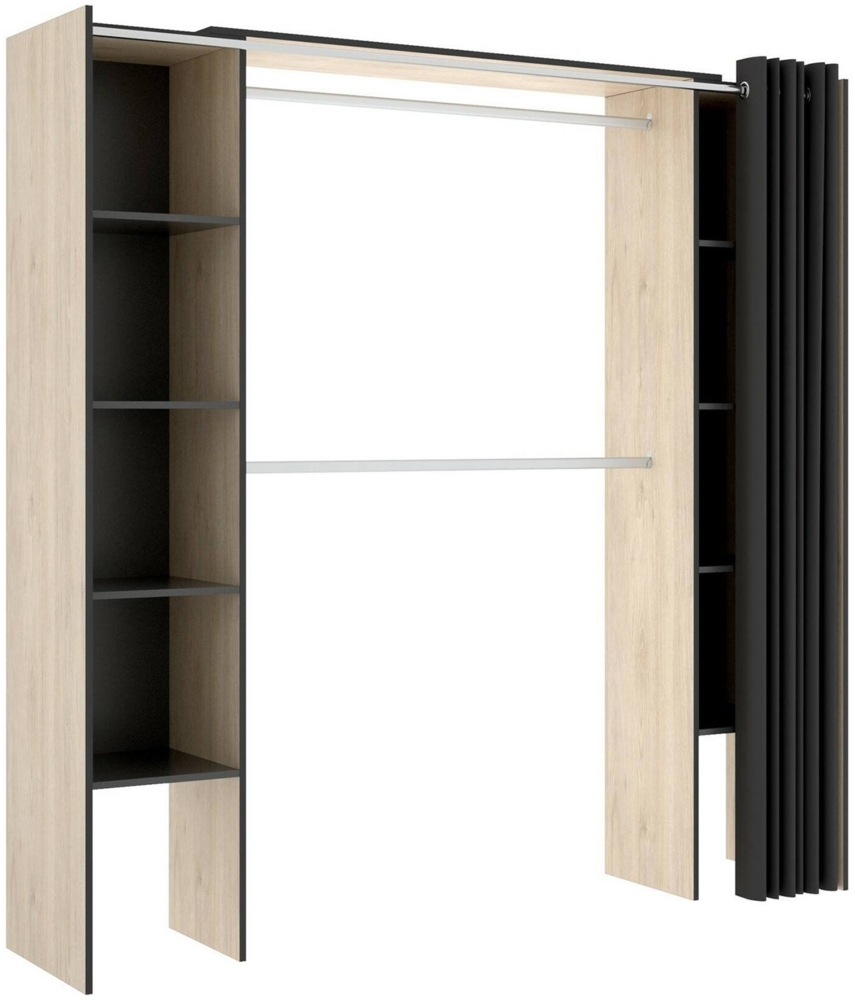 Dmora Großer Kleiderschrank Acron, Struktur für begehbaren Kleiderschrank, ausziehbarer offener Kleiderbügel, 180 x 50 x 205 cm, Eiche und Grau Bild 1