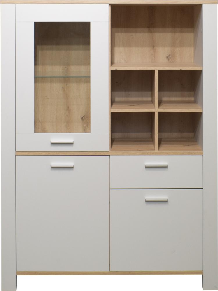 Mäusbacher Nele Highboard Holzwerkstoff 2 Türen 1 Schubkasten 1 Rahmentür 111x152x44 cm Kreidegrau matt lack/Asteiche Bild 1