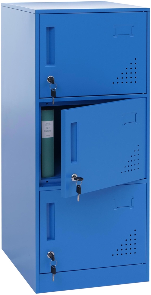 Spind HWC-P63, Schließfach Wertfachschrank Schließfachschrank 3 Türen, 90x38x45cm Stahl ~ blau Bild 1