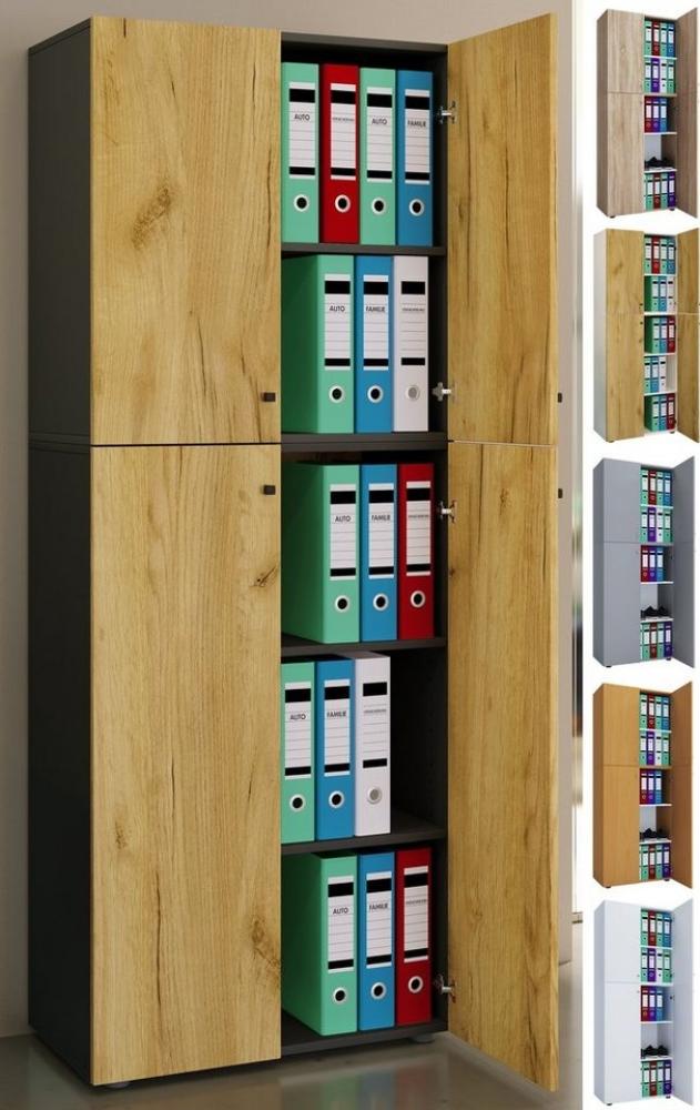 VCM. Büroschrank Bücher Ordner Aktenschrank Büromöbel Schrank Lona 5-fach Drehtüren Bild 1