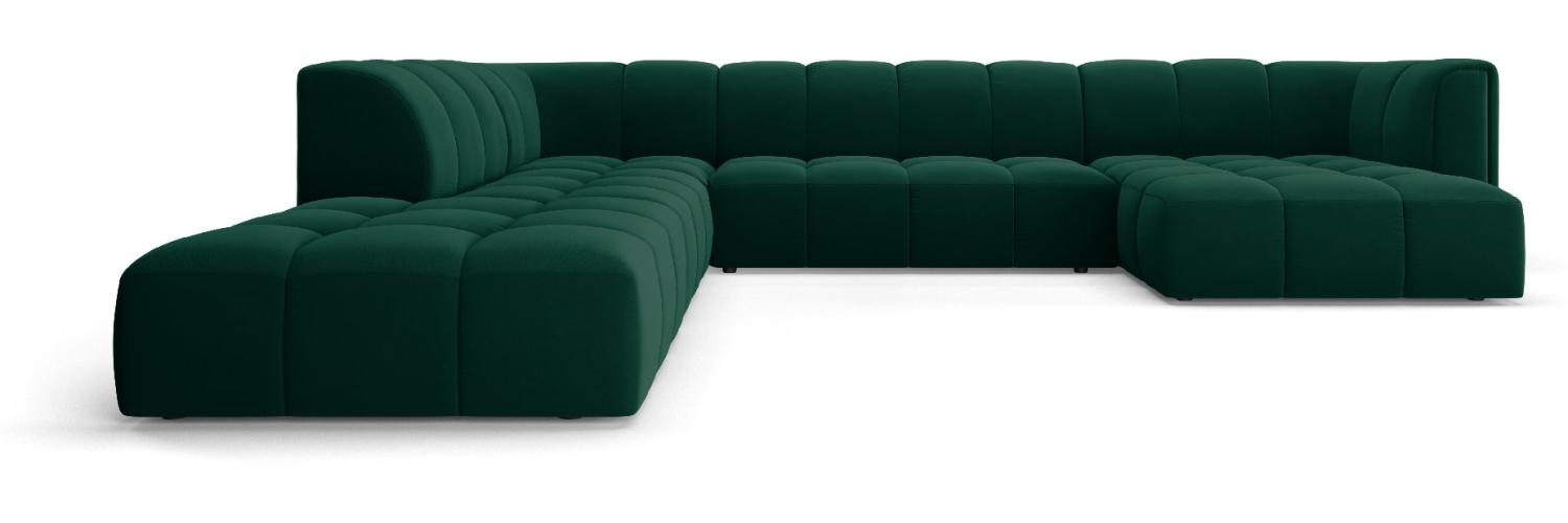 Micadoni Modulares Panorama Ecksofa Serena 7-Sitzer Samtstoff, Flaschengrün, Links Bild 1