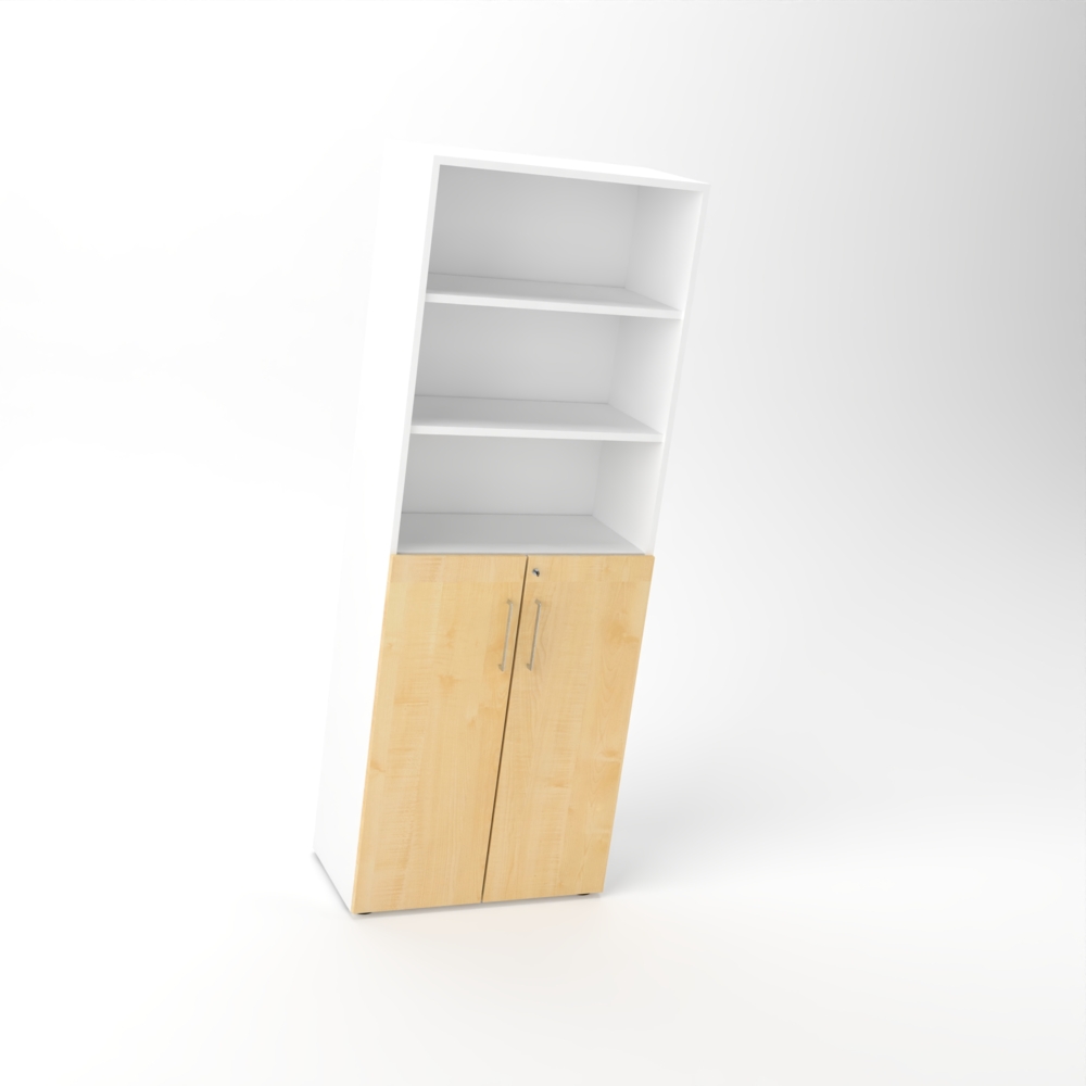 Rheinland Möbel Flügeltürenschrank Cabino 80×42×216 cm – abschließbarer Aktenschrank 3OH mit Regalaufsatz 3OH in Weiß/Ahorn mit 110° Drehtüren & Metallgriff Bild 1