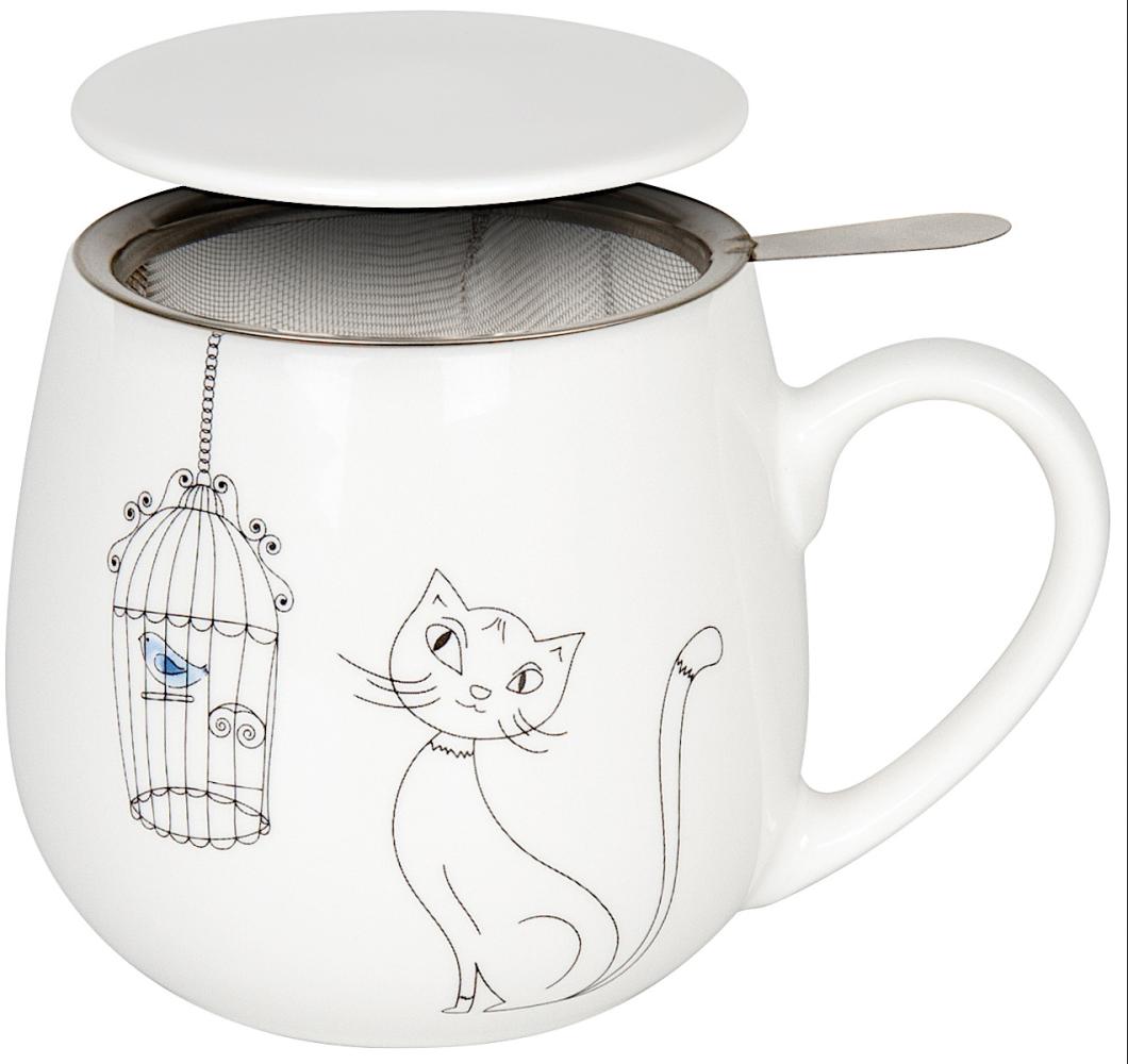 Könitz Becher mit Sieb und Deckel 420 ml Tea for you - CATS AND BIRDS / Teebecher Bild 1