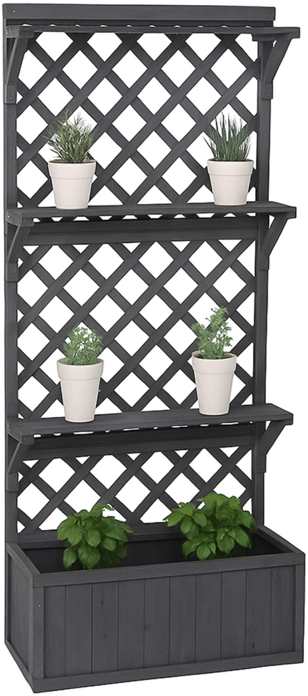 Hochbeet HWC-P69, Pflanz-/Blumenkasten Pflanzkübel Rankgitter Spalier Ablagefläche Holz FSC® 177x77x33cm ~ anthrazit-grau Bild 1