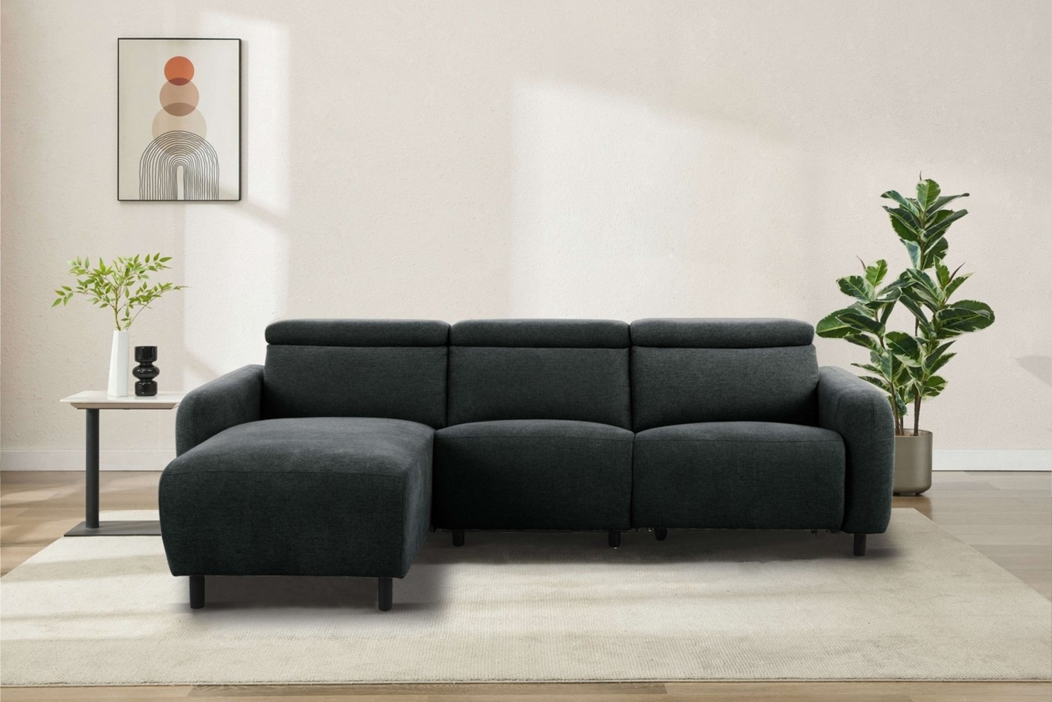 Home affaire Ecksofa SKAANE Struktur, L-Form, 274 cm, manuelle u. elektrische Funktion, rundes Design, Kopfteilverstellung, Federkernpolsterung Bild 1
