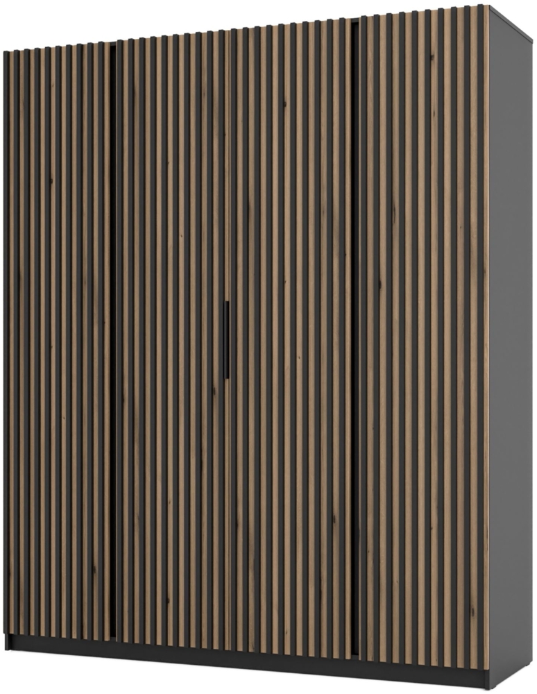 Selsey 'Kaja' Kleiderschrank 4-türig mit Lamellen, Eiche Evoke/schwarz, ca. 239 x 200 x 62 cm Bild 1