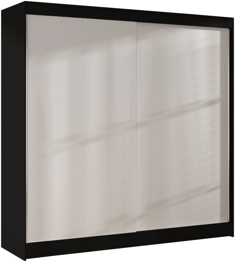 Kleiderschrank Basti X 200 cm - Schwebetürenschrank mit Kleiderstange und Einlegeboden, Schlafzimmerschrank mit 2 Türen, Schiebetürenschrank 200x215x58 cm (Schwarz/Weiß) Bild 1