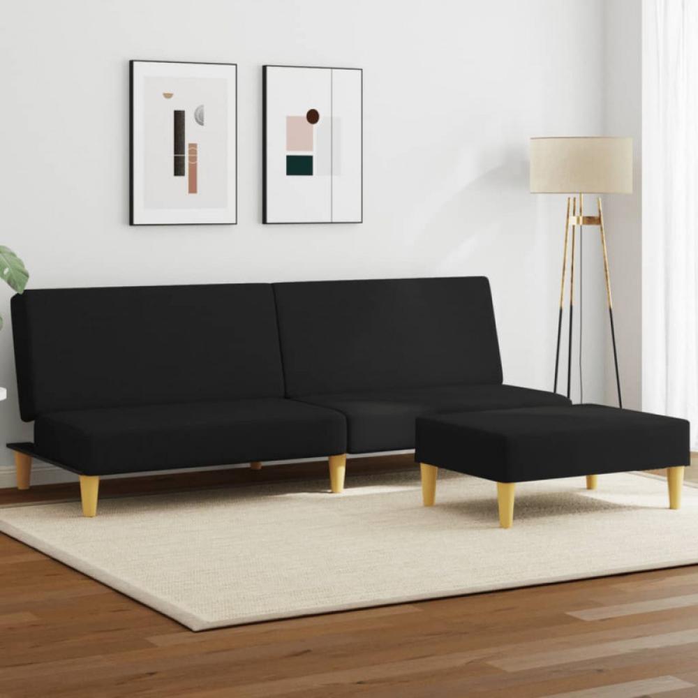 Schlafsofa 2-Sitzer mit Fußhocker Schwarz Stoff (Farbe: Schwarz) Bild 1