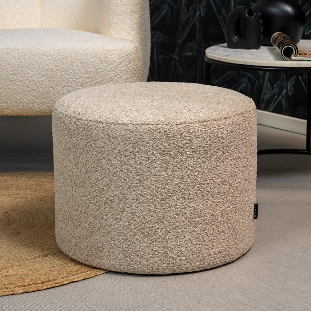 Bronx71 Bouclé Hocker Nora rund beige Bild 1