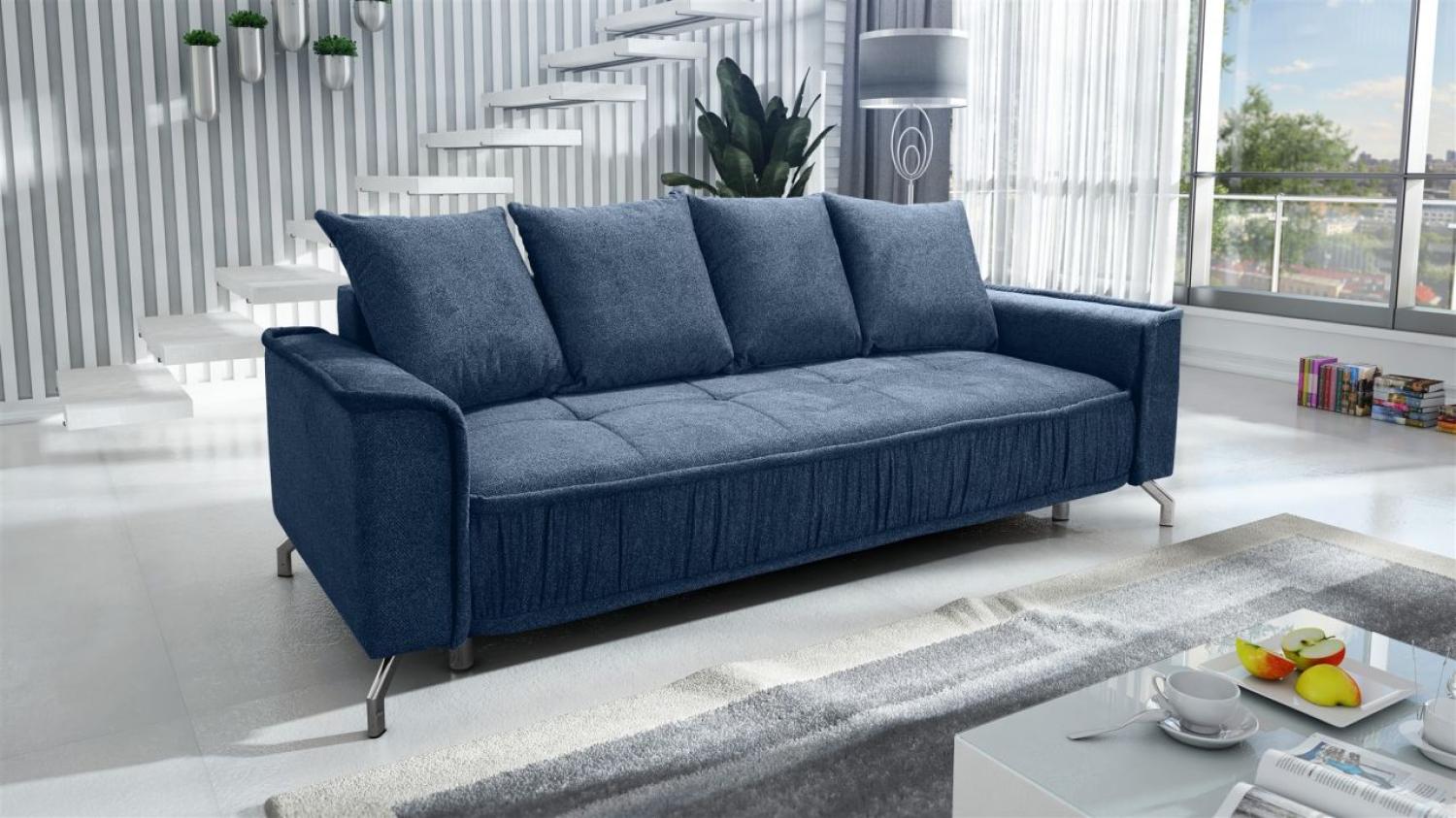 Schlafsofa Sofa 3-Sitzer FLORENCE Stoff Bubble Dunkelblau Bild 1