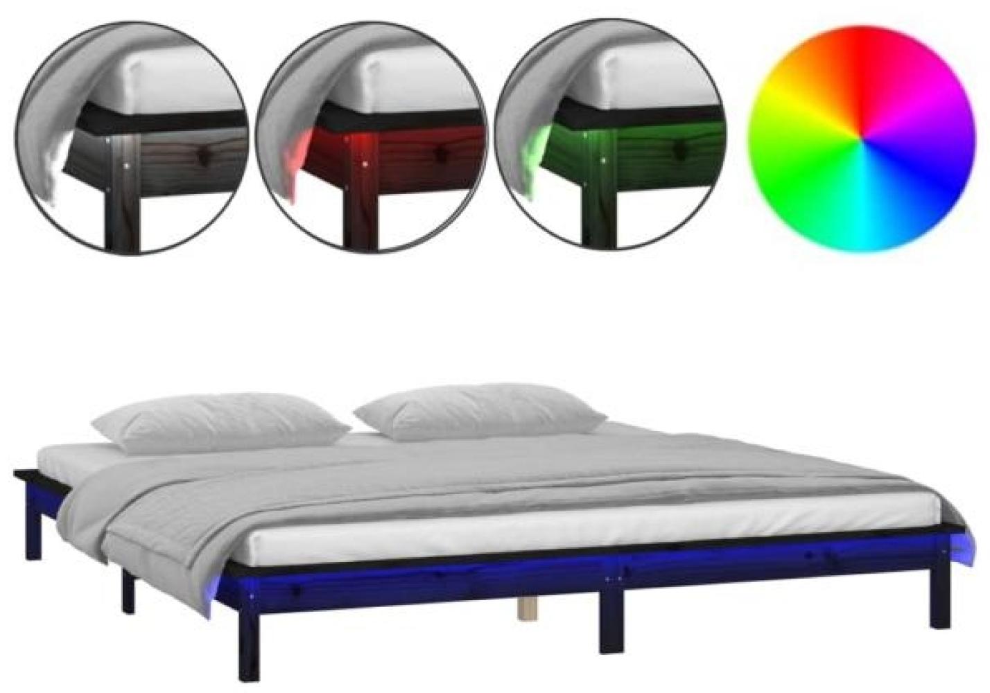Massivholzbett mit LEDs Schwarz 180x200 cm 6FT Super King Bild 1