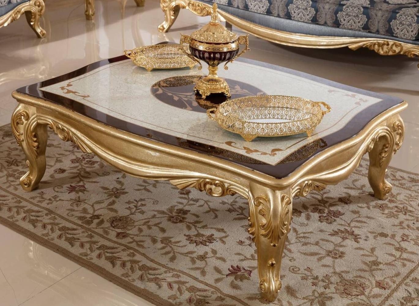 Casa Padrino Luxus Barock Couchtisch Weiß / Braun / Gold - Prunkvoller Massivholz Wohnzimmertisch im Barockstil - Barock Wohnzimmer Möbel - Edel & Prunkvoll Bild 1