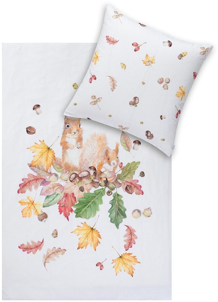 Estella Kuschel Flanell Bettwäsche 155x220 Squirrel natur Eichhörnchen Blätter 4450-230 Bild 1