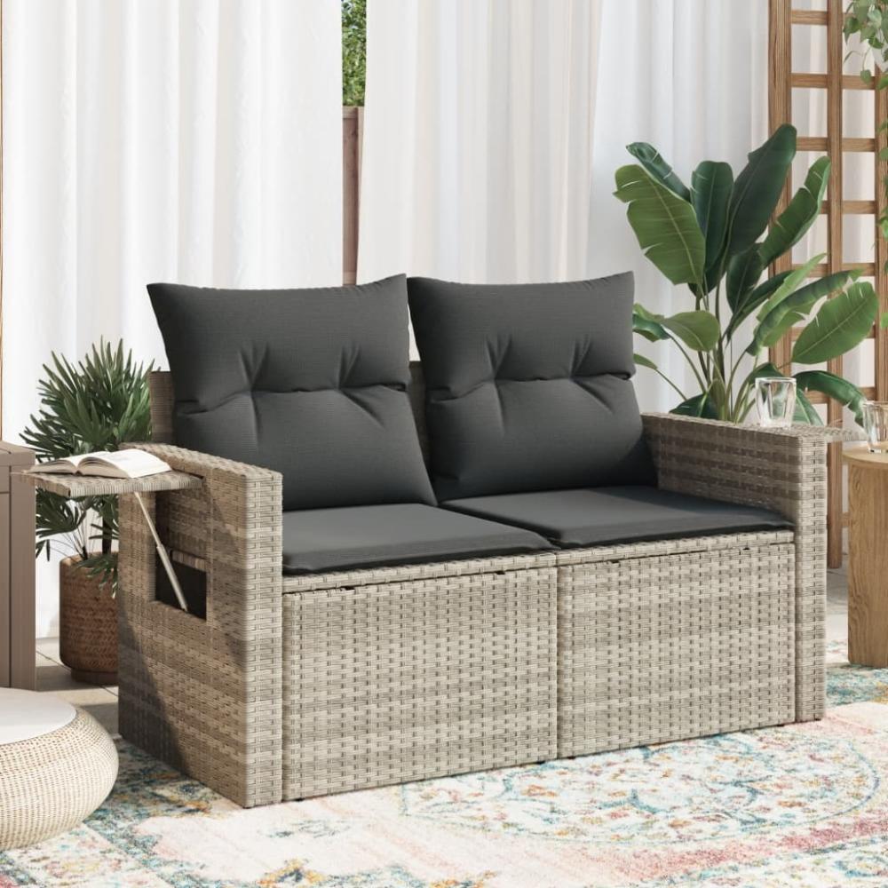 vidaXL Gartensofa mit Kissen 2-Sitzer Hellgrau Poly Rattan 366196 Bild 1