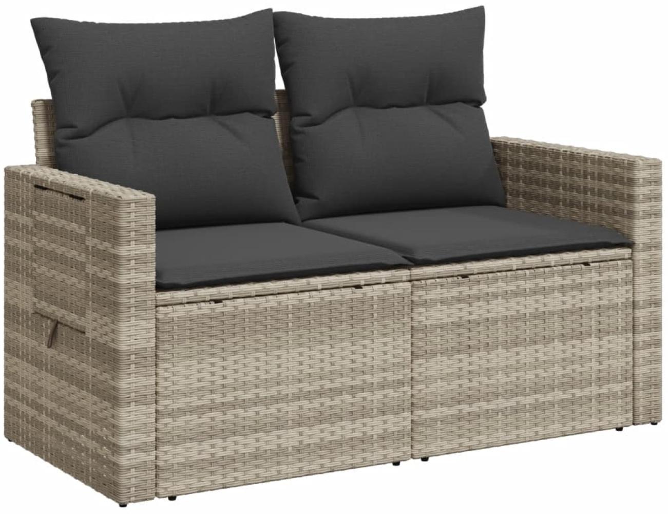 vidaXL Gartensofa mit Kissen 2-Sitzer Hellgrau Poly Rattan 366196 Bild 1
