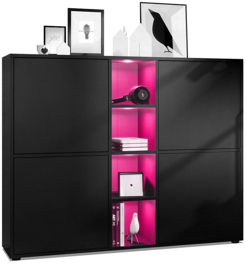 Vladon Highboard Cuba V3, Schwarz matt/Schwarz matt inkl. LED - Moderne Anrichte mit 12 Fächern (130,5 x 105,5 x 35,5 cm) Bild 1