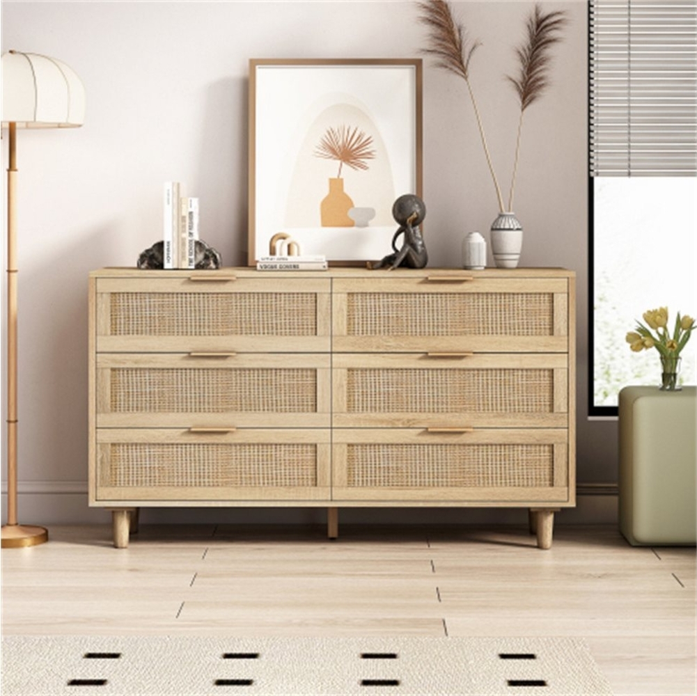 Mia&Coco Sideboard Sideboard 130 cm, Schubladen, Rattan-Aufbewahrungsschrank (Rattan-Schublade, für Schlafzimmer, Wohnzimmer, natürlich), 130*40*75cm Bild 1