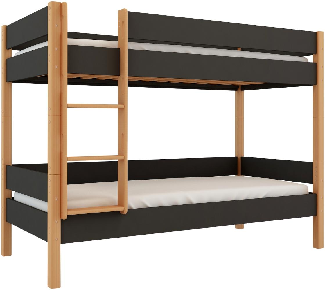 Polini-Kids 'Lollipop' Etagenbett, massvies Buchenholz grau, 90x200 cm Bild 1