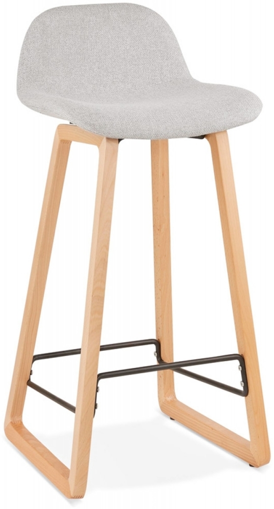 Snackhocker BALTIK | Skandinavischer Snackhocker mit gepolstertem Sitz aus hellgrauem Stoff und Beinen aus naturbelassenem Holz | Kadima Design Bild 1