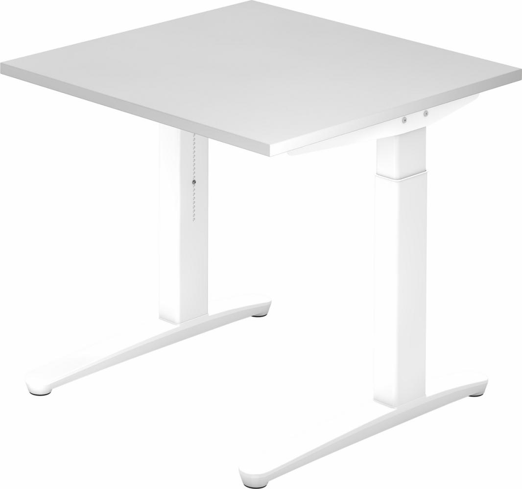 bümö® Design Schreibtisch XB-Serie höhenverstellbar, Tischplatte 80 x 80 cm in weiß, Gestell in weiß Bild 1