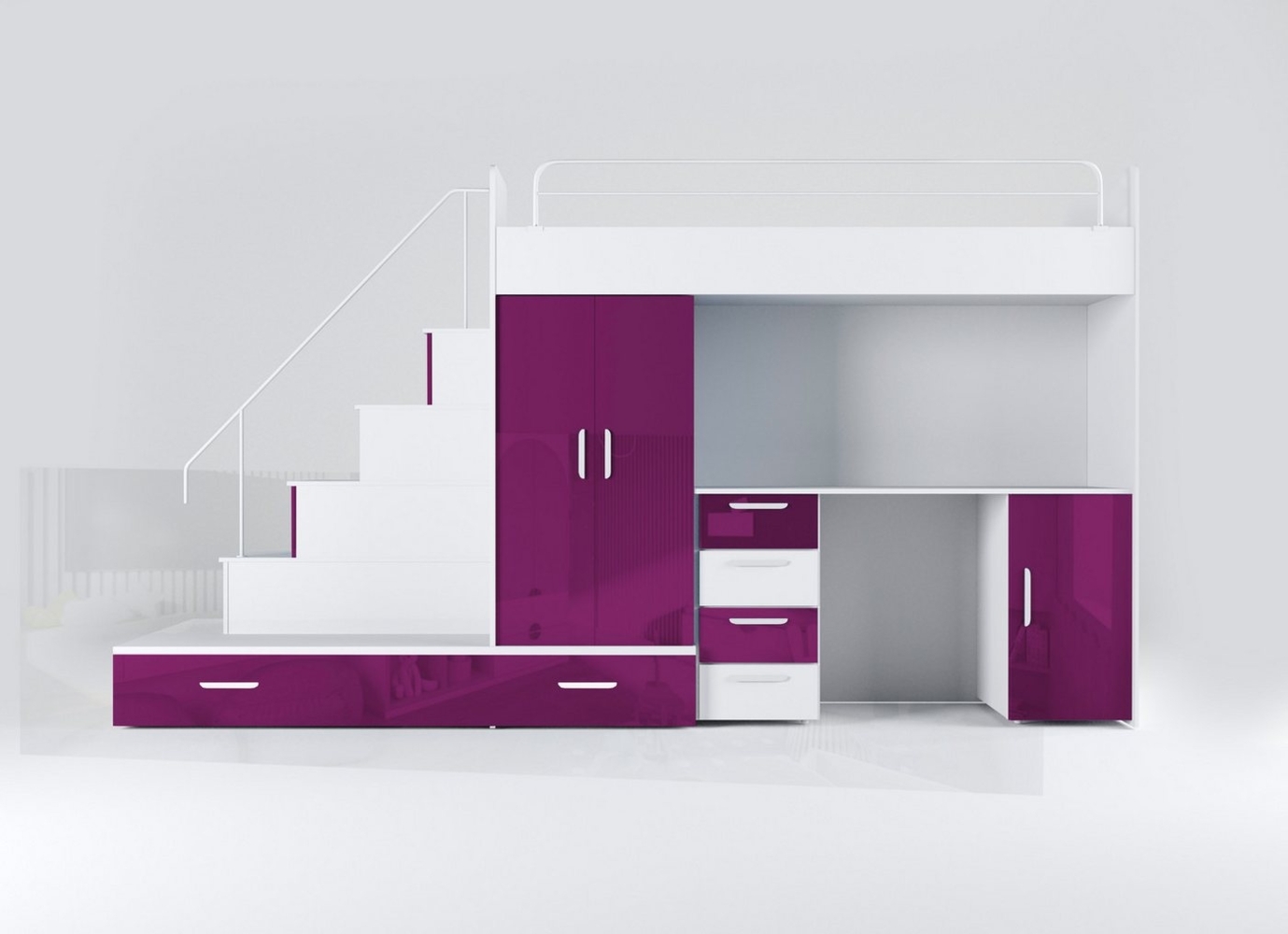 Luxusbetten24 Hochbett Kinderhochbett Adventure mit Schreibtisch, Kleiderschrank und Staufächern Bild 1