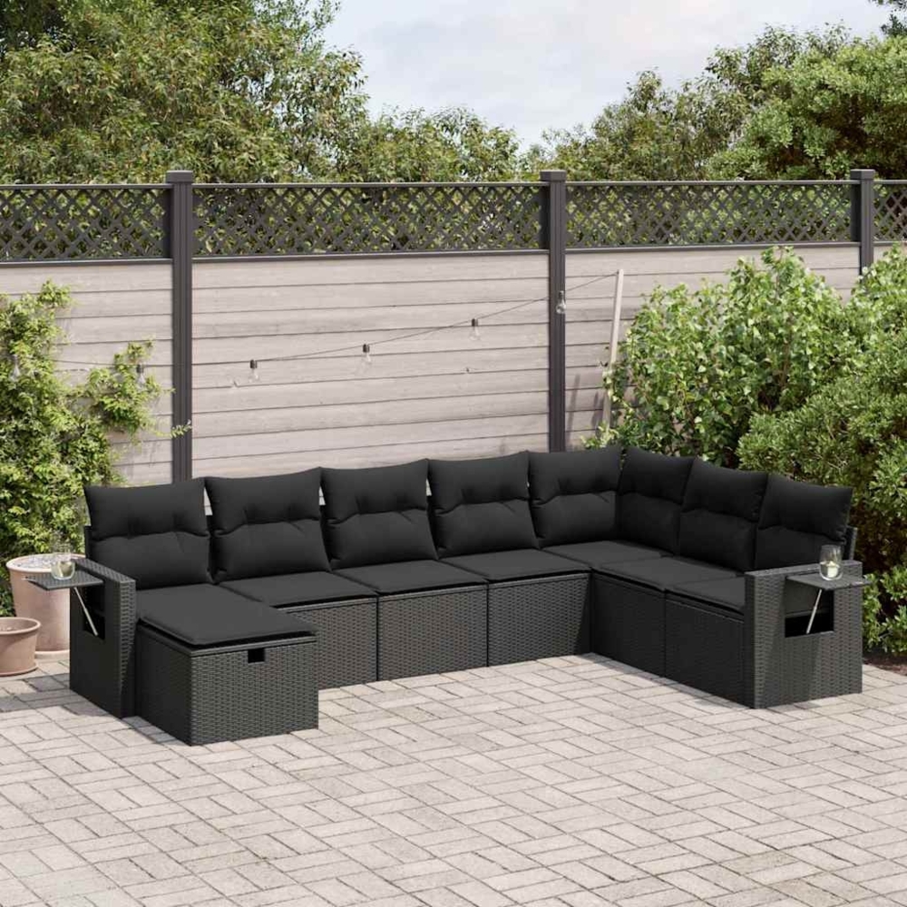 vidaXL 8-tlg. Garten-Sofagarnitur mit Kissen Schwarz Poly Rattan 3325531 Bild 1