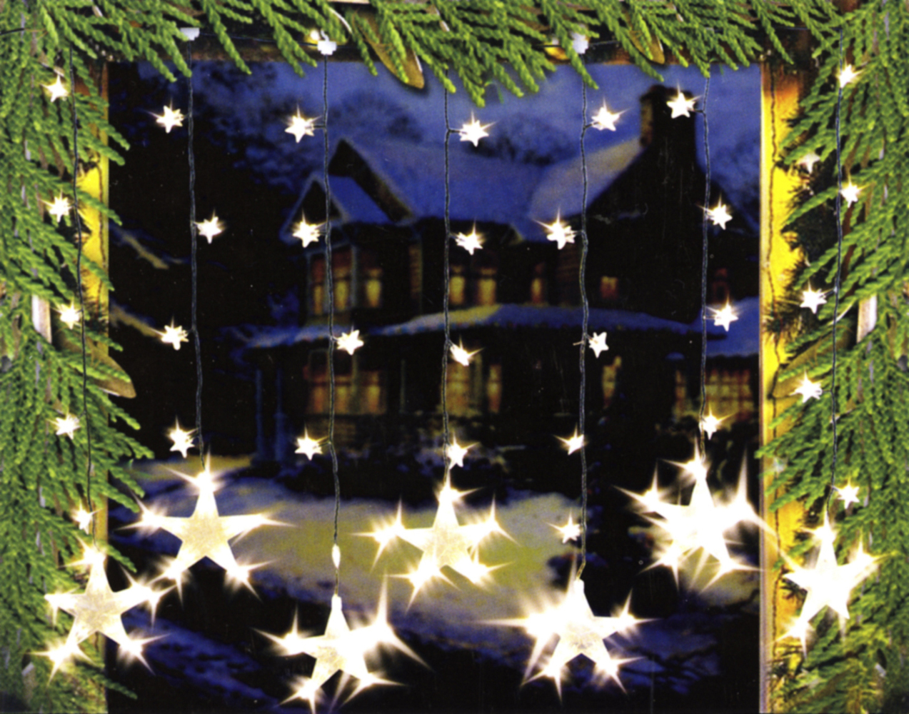 LED Lichtervorhang Sternenvorhang Lichterkette Sterne Deko ~ 7 große, 32 kleine Sterne Bild 1